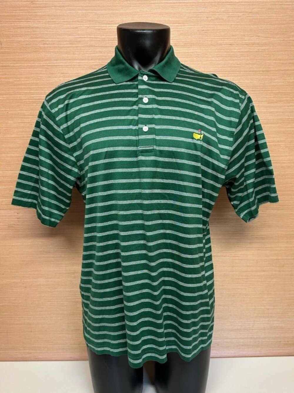Masters Logo Augusta National Green Striped Amen Corner Polo Golf Shirt Sz Large